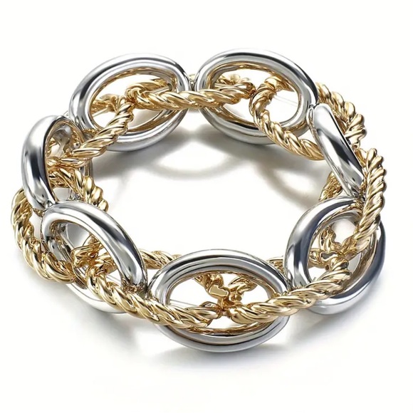 Mixed Metal Silver & Gold Chunky Chain Bracelet - Picture 2 of 4